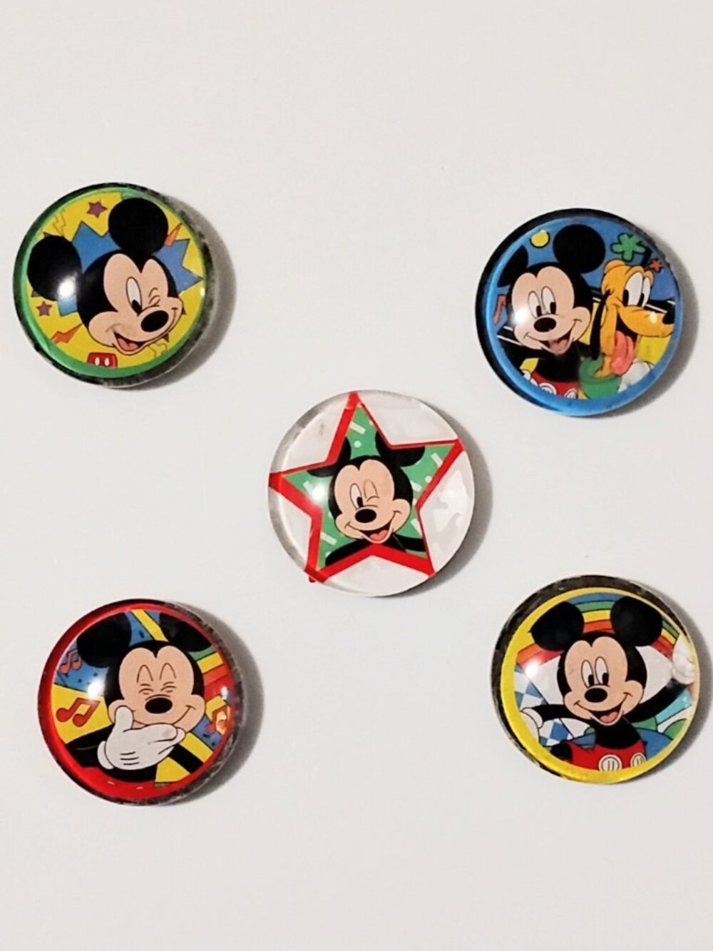 5 Pc Lot Fun Disney Inspired MICKEY MOUSE 1 Inch Glass Domed Fridge MAGNETS - Picture 2 of 3